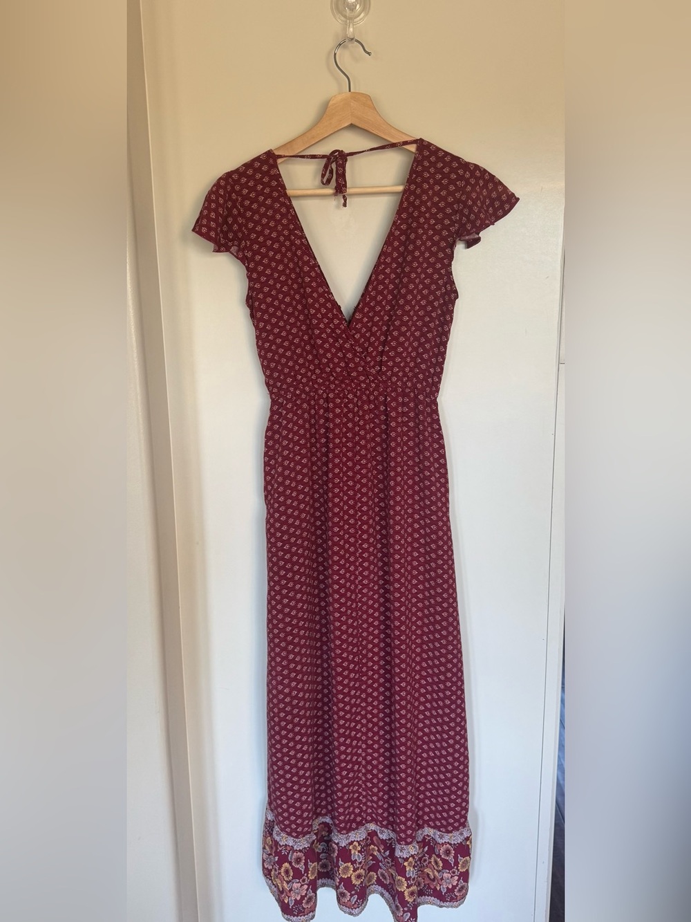 Boho Red Floral Long Dress Size Small Cottagecore  Romantic  Band Of Gypsies - Picture 2 of 10